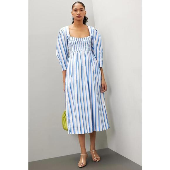 Ganni Dresses & Skirts - GANNI Blue Striped Cotton Smock Midi Dress Size 36 with Stains